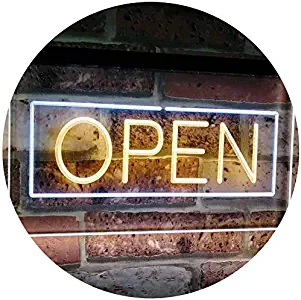 ADVPRO Open Shop Display Rectangle Dual Color LED Neon Sign White & Yellow 16