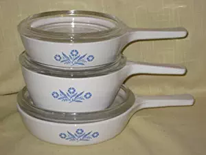 6 Piece Set - Corning " Cornflower Blue " 1 Pint & 1 1/2 Pint Sauce Pan & 6 1/2 Inch Skillet w/ Lids