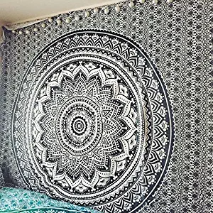Exclusive Black and White Ombre Tapestry by JaipurHandloom Mandala Tapestry, Queen, Multi Color Indian Mandala Wall Art Hippie Wall Hanging Bohemian Bedspread