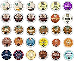 30 Pack - Variety Flavored Coffee Sampler K-Cup for Keurig K Cup Brewers and 2.0 brewers - From Top Brand Names Green Mountain, Folgers, Van Houtte, Gloria Jean's, Timothy's and Starbucks