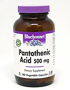 Bluebonnet Pantothenic Acid 500 mg Vegetable Capsules, 180 Count