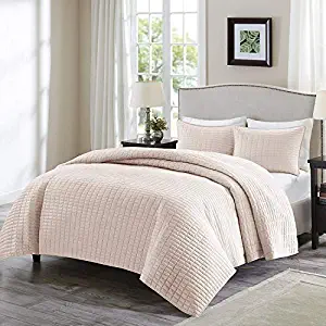 Comfort Spaces Kienna 2 Piece Quilt Coverlet Bedspread Ultra Soft Hypoallergenic Microfiber Stitched Bedding Set, Twin/Twin XL, Blush