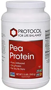 Protocol For Life Balance - Pea Protein (Pure) - 24g of Protein Per Serving/Scoop, Excellent Amino Acid Profile Comparable to Whey, Easily Digestible, No Soy, No Dairy - Unflavored - 2.3 lbs