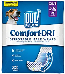 OUT! Disposable Male Dog Diapers | Absorbent Male Wraps with Leak Protection | Excitable Urination, Incontinence, or Male Marking