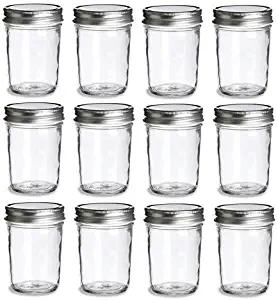 Nakpunar 12 pcs, 8 oz Mason Jars with Silver Lids