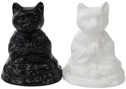 Attractives Buddha Cats Meditating Ceramic Magnetic Salt Pepper SHAKERS