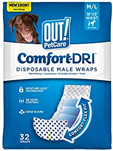 OUT! Disposable Male Dog Diapers | Absorbent Male Wraps with Leak Protection | Excitable Urination, Incontinence, or Male Marking