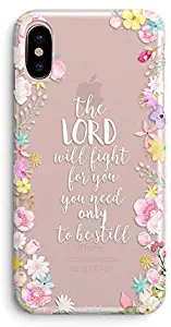 iPhone Xs Max Case Girls,Women Power Cute Floral Flowers Cute Bible Verses Quote Vintage Rose Christian Inspirational Pink Exodus 14:14 Lord Will Fight You Soft Clear Case Compatible for iPhone Xs Max