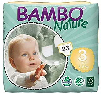 Bambo Nature Baby Diapers Classic, Odd-White, Size 3, Odd-White ( 2 pack of 198 )